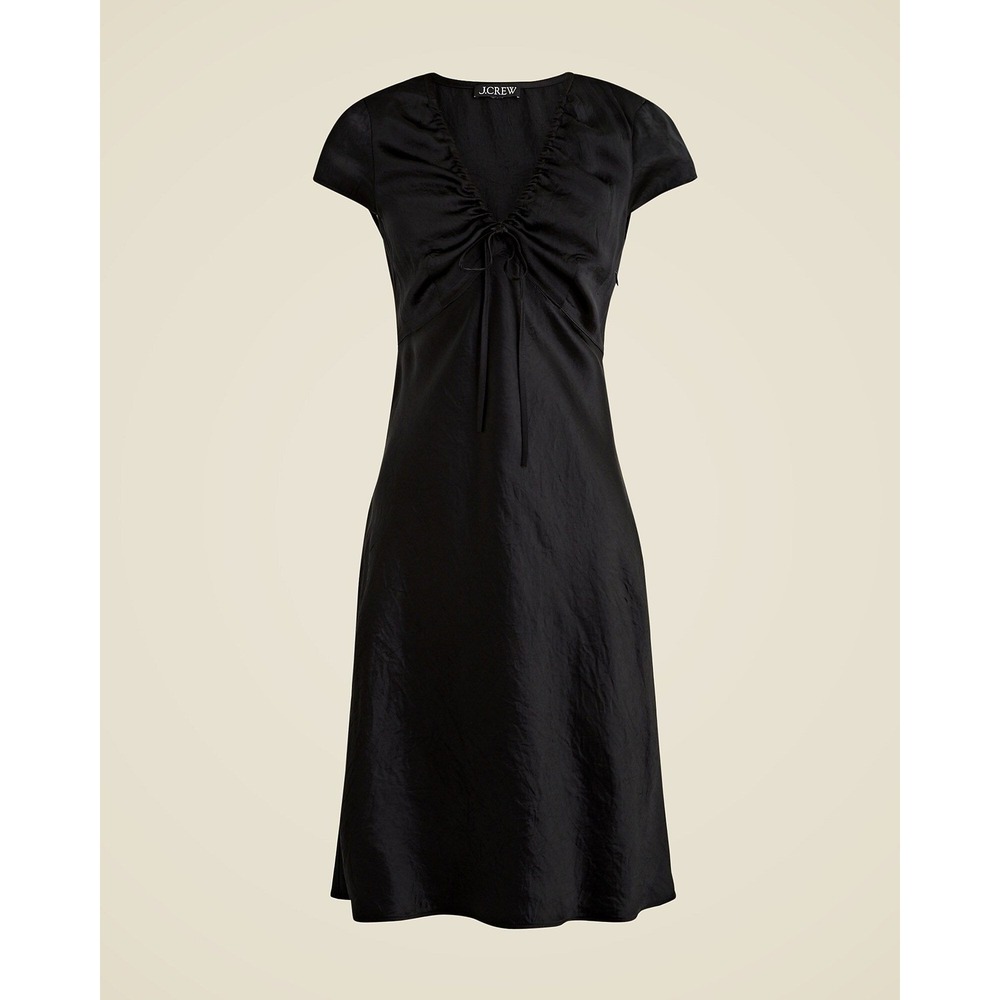 J. Crew Black Slip Dress V-Neck Tie Front Cap Sleeve Midi 6 NWT‎ Solid Layering